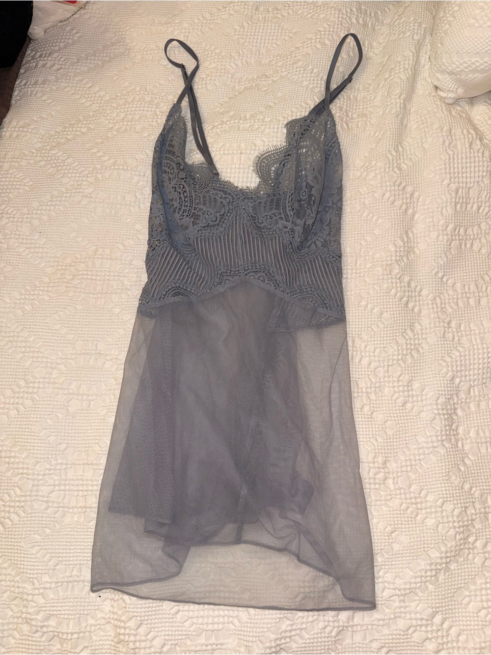 Victoria's Secret Gray Lace & Sheer Mesh Chemise